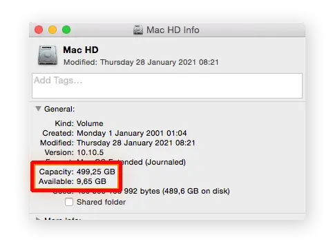 mac hd info