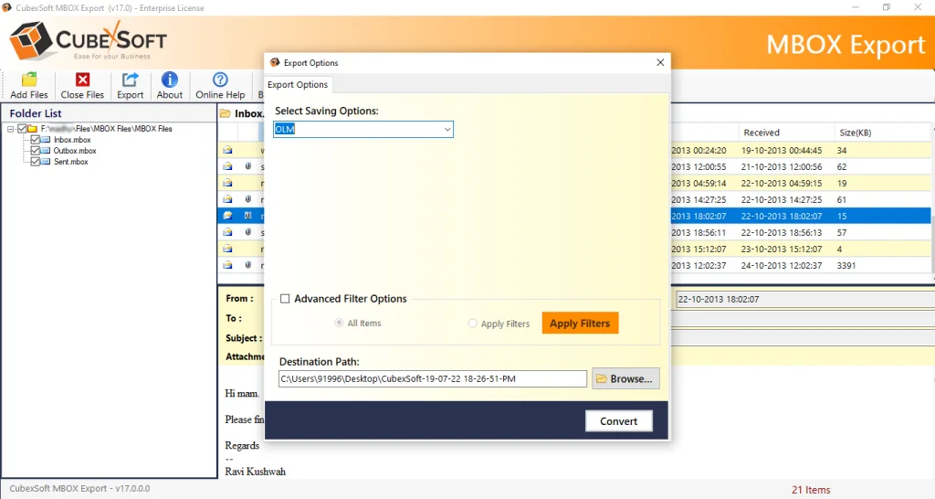 mbox to olm for Windows