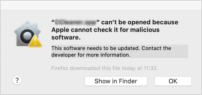 apple cannot check it for malicious software